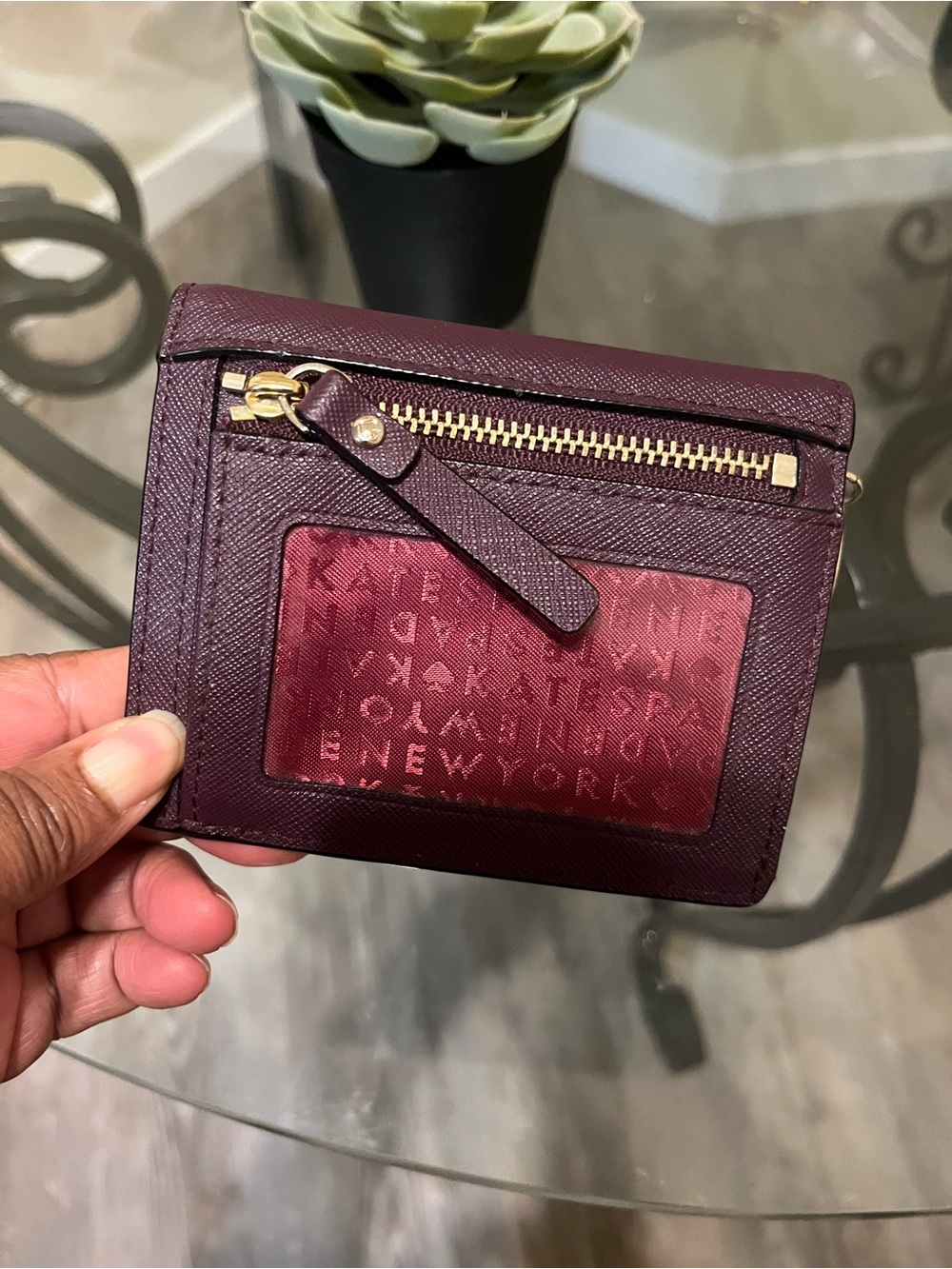 kate spade Plum Saffiano Leather Small Wallet with Gold Hardware - Picture 4 of 15